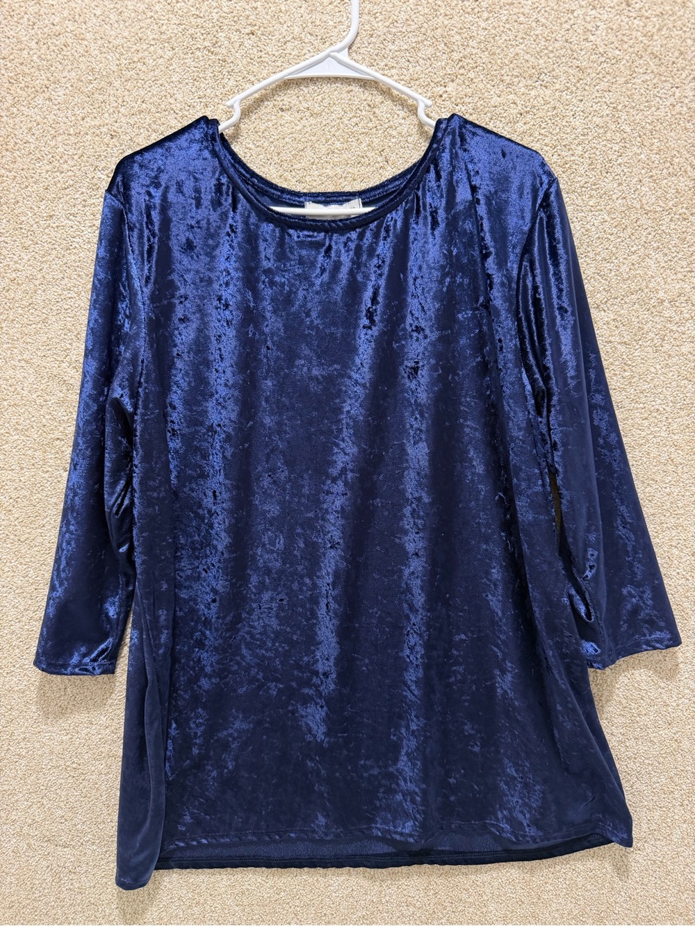 StitchWürks Blue Crushed Velvet Blouse 3X Plus size stretchy dressy casual top